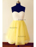 Ivory Lace Colorful Tulle Short Bridesmaid Dress